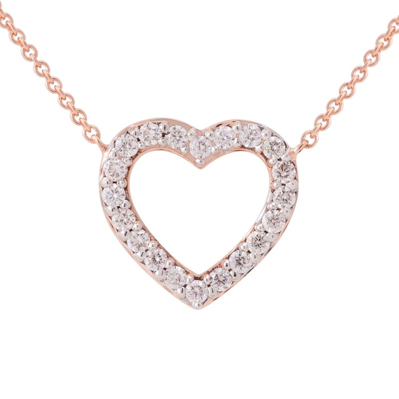 Small Open Heart Diamond Necklace in 14K Rose Gold