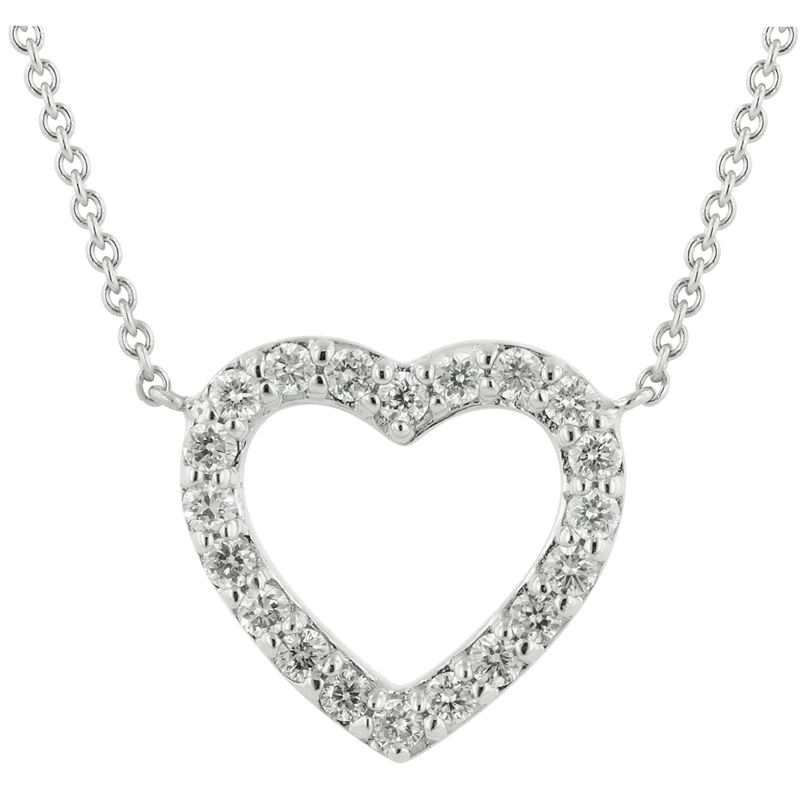 Small Open Heart Diamond Necklace in 14K White Gold