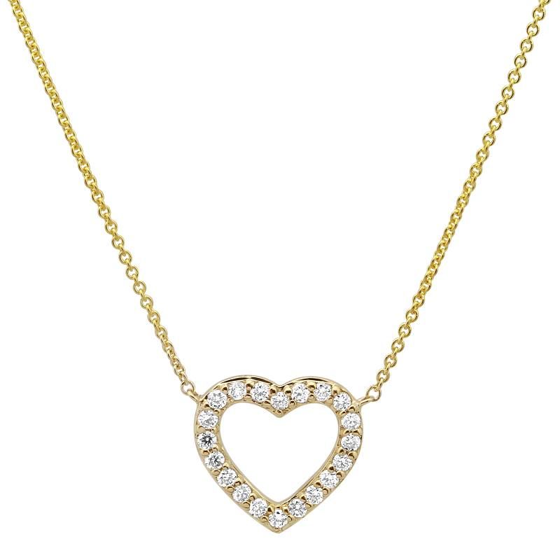 Small Open Heart Diamond Necklace in 14K Yellow Gold