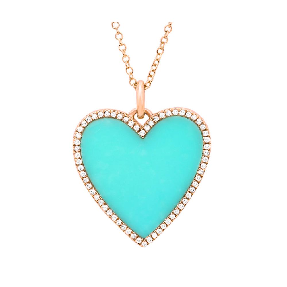 Turquoise Diamond Heart Pendant in 14K Rose Gold 