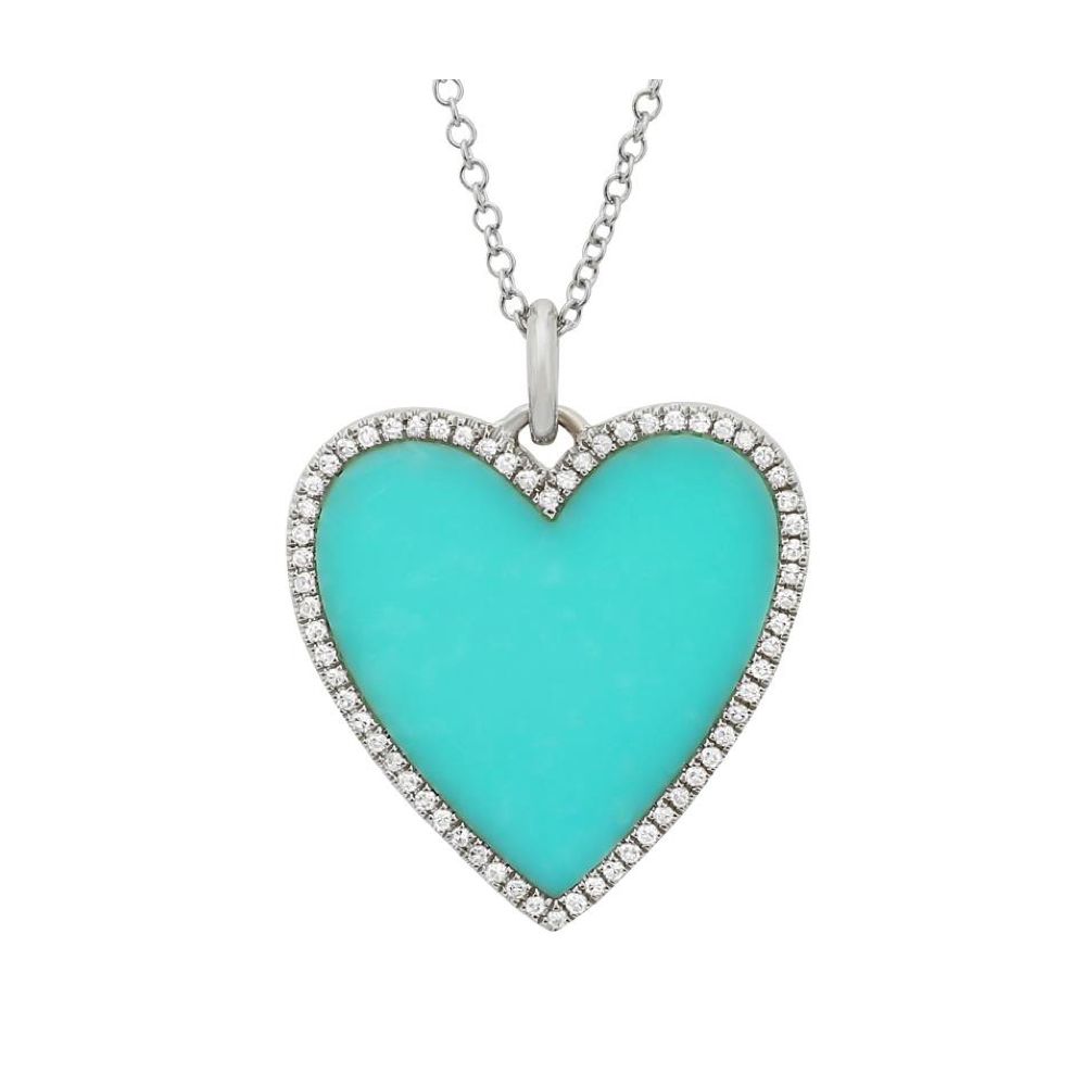 Turquoise Diamond Heart Pendant in 14K Gold 