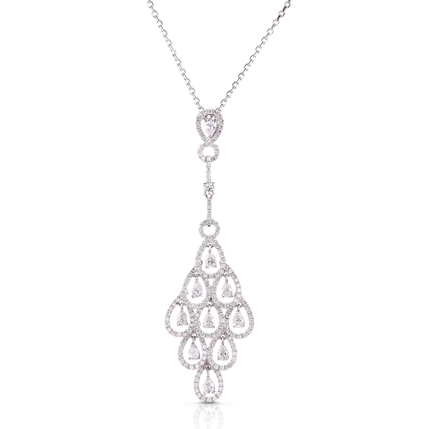Floating Pear Diamonds Drop Pendant in 18K White Gold (1.98ct)