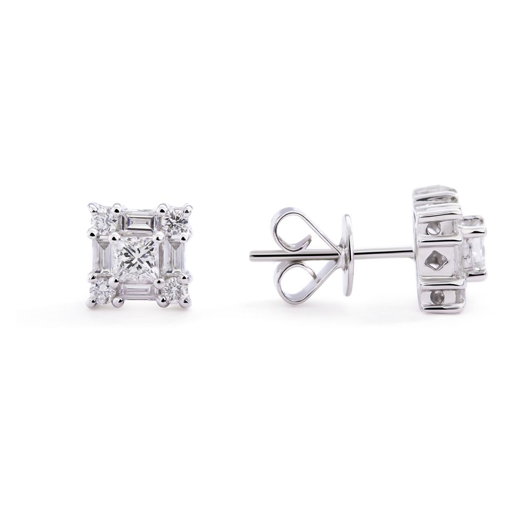 Square Shaped Diamond Stud Earrings in 18K White Gold (0.84ct)