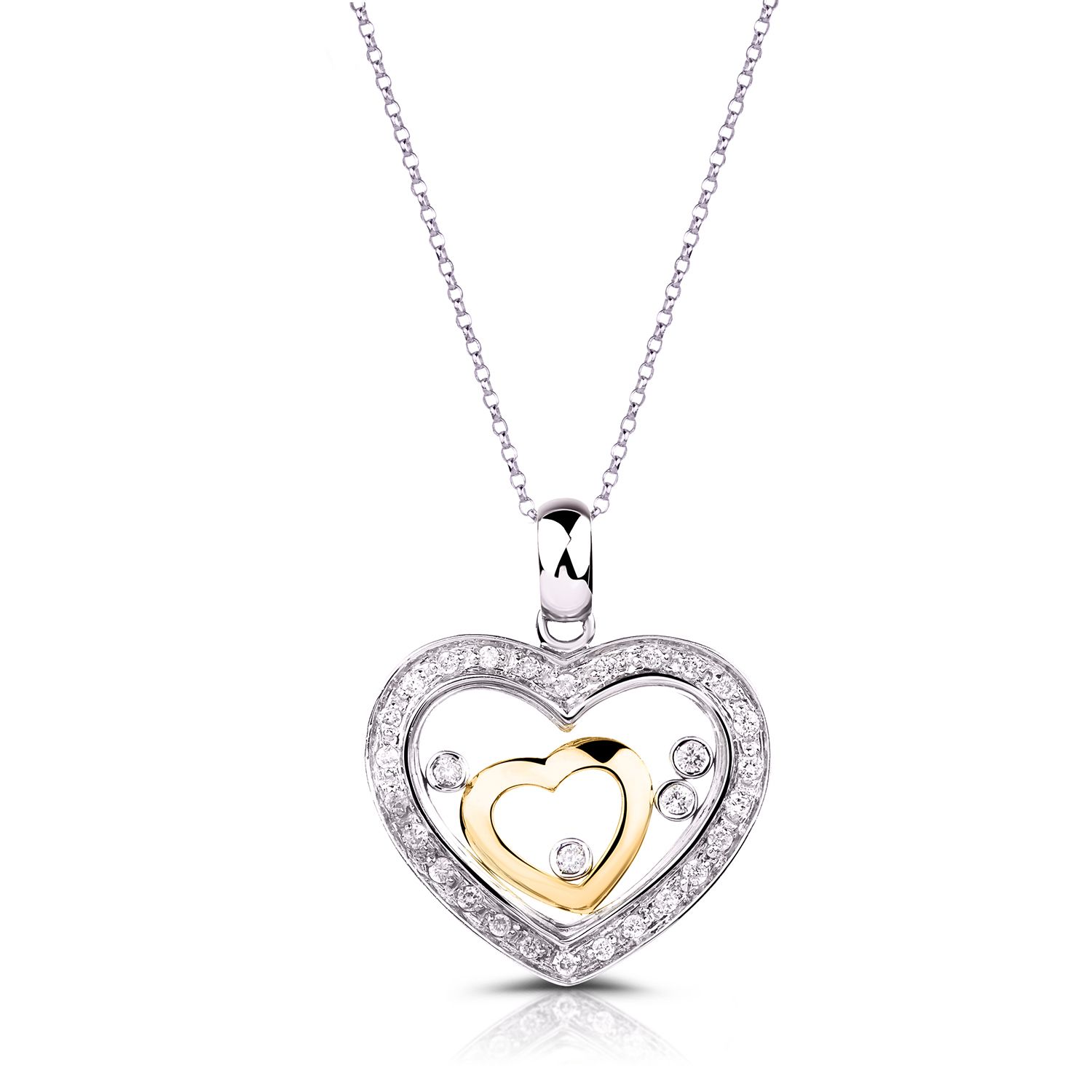 Two-Tone Floating Glass Heart Diamond Pendant in 14K White and Yellow Gold (0.30ct)