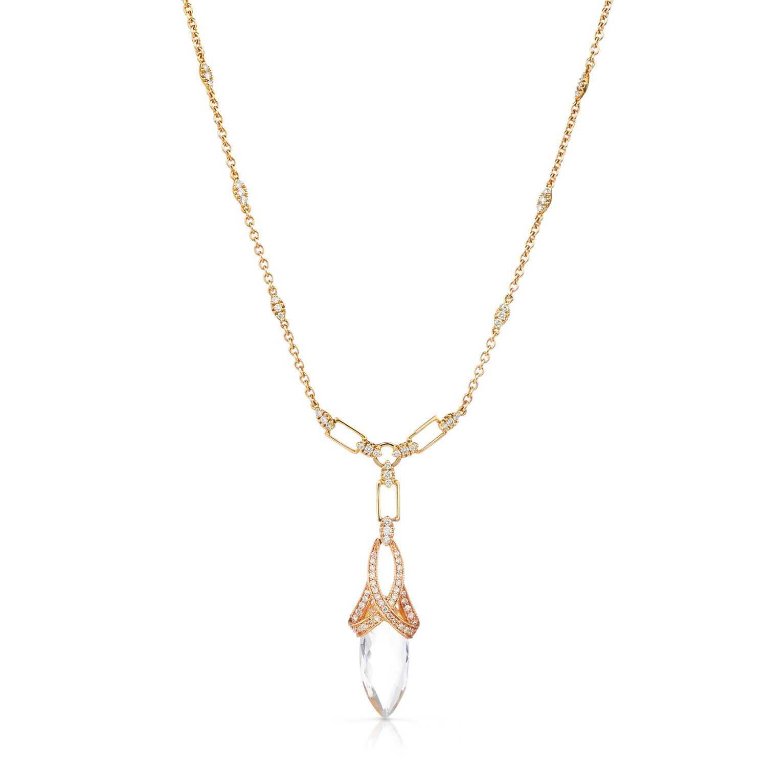 Two-Tone Briolette Amethyst and Diamond Necklace in 14K Yellow and Rose Gold (22x9mm)