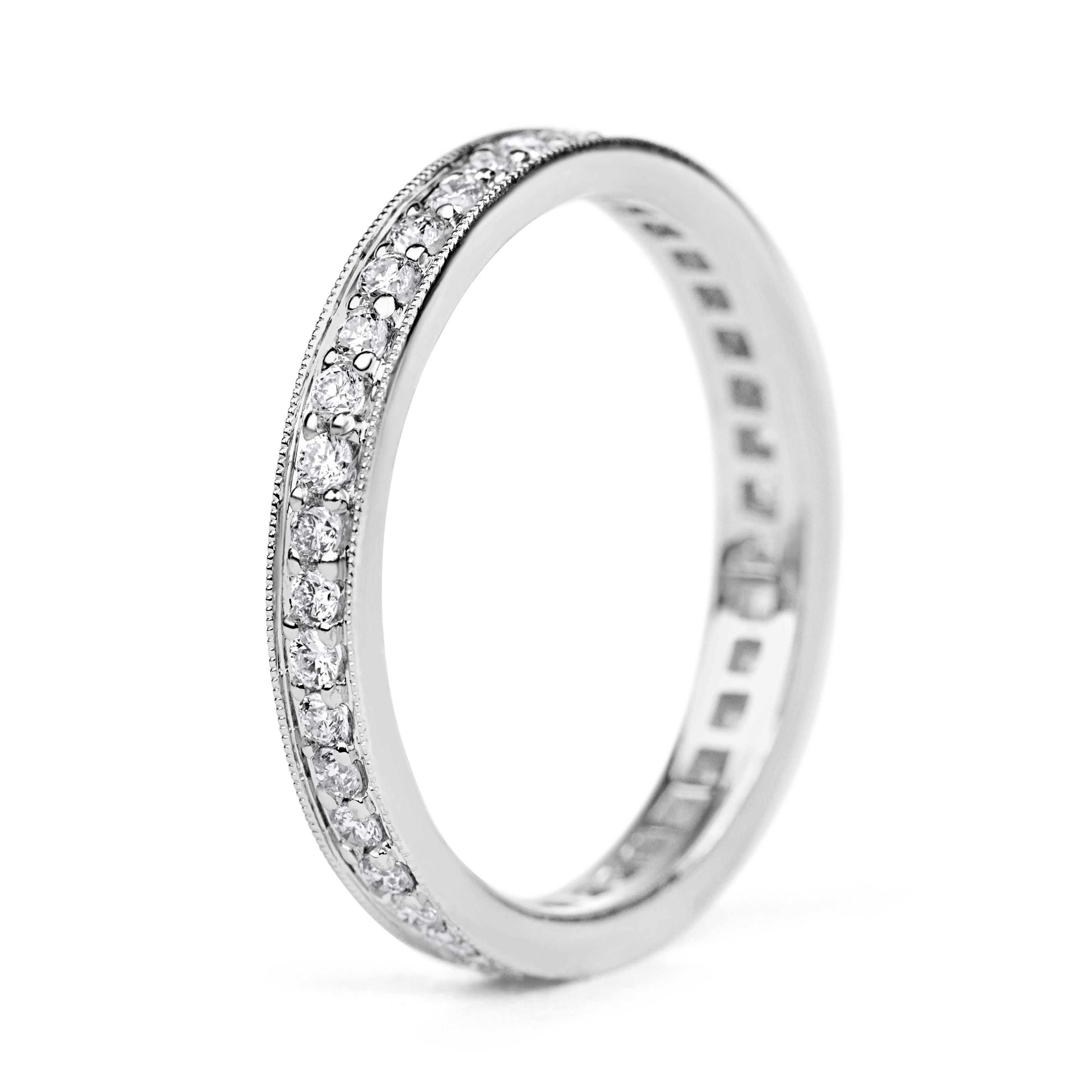 Channel-Set Diamond Milgrain Eternity Ring in 18K White Gold (0.52ct) 