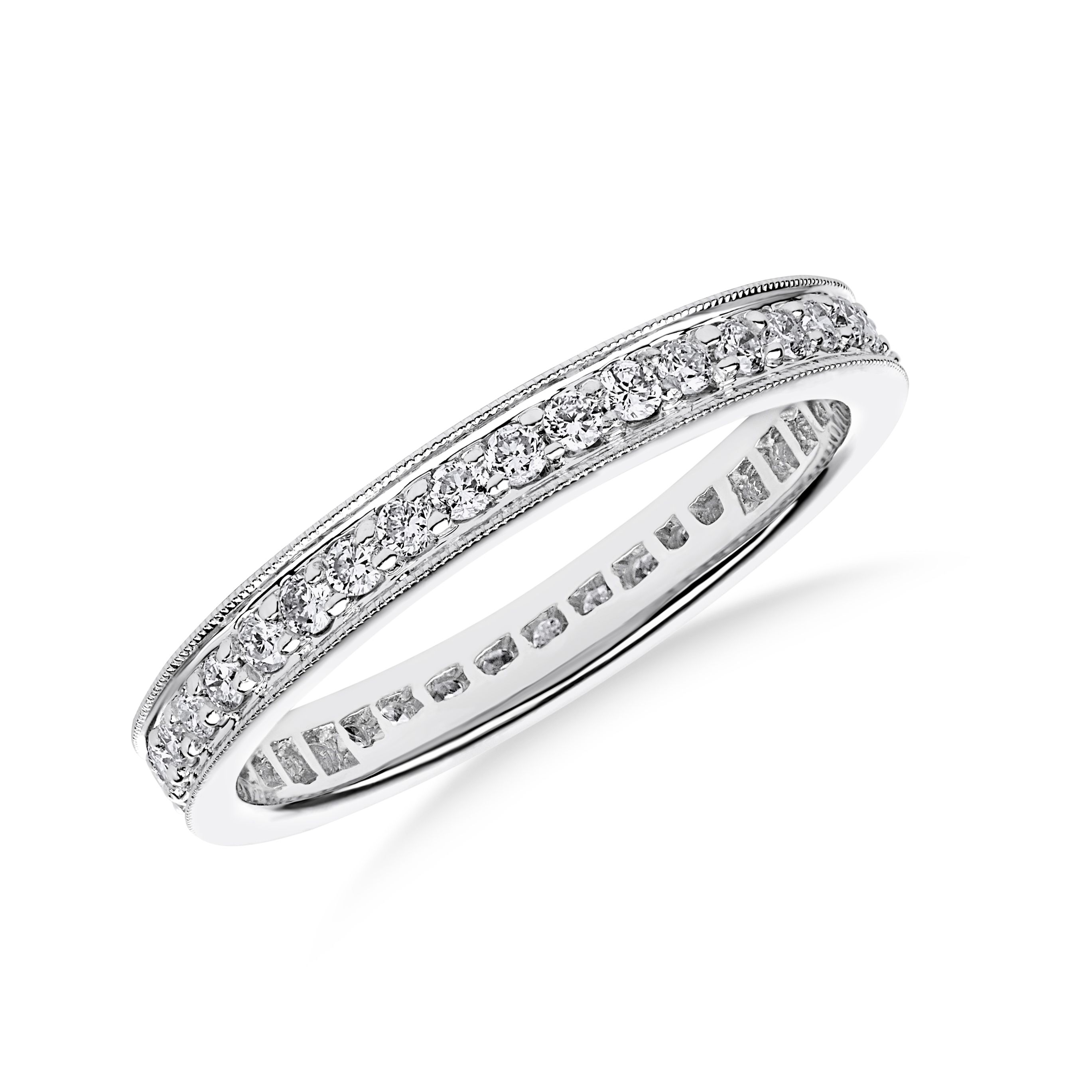 Channel-Set Diamond Milgrain Eternity Ring in 18K White Gold (0.52ct) 