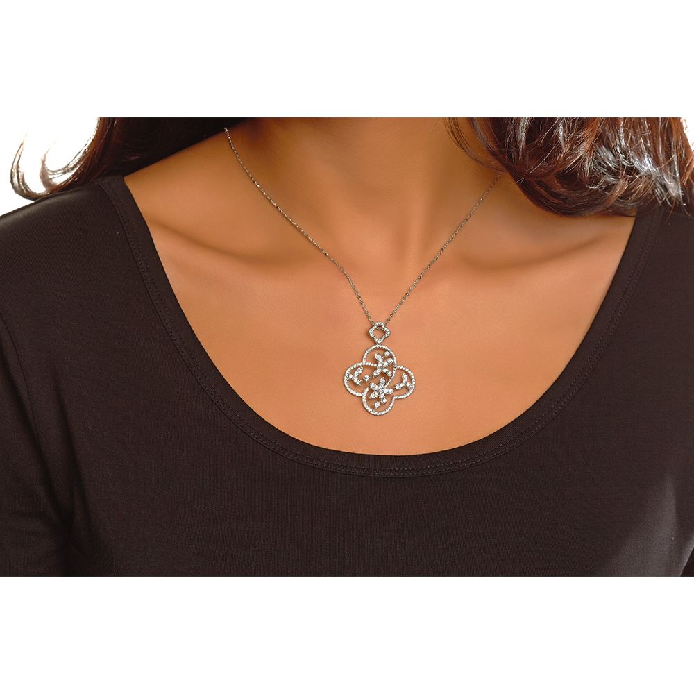 Diamond Floral Design Pendant in 18K White Gold (1.97ct)