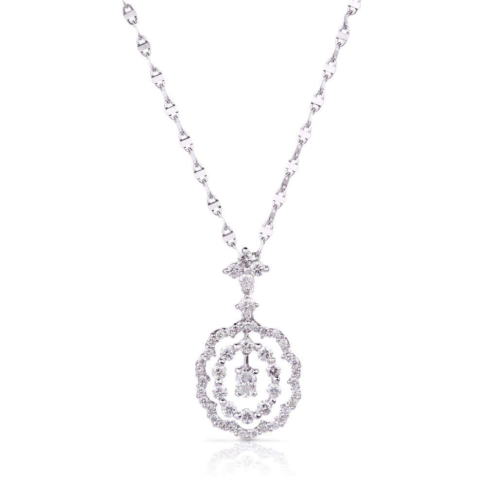 Double Circle with Floating Diamond Pendant in 18K White Gold (0.86ct)