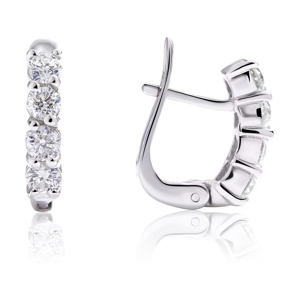 Round Diamond Huggie Earrings in 14K White Gold (1.35ct)