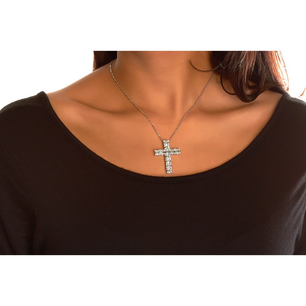 Baguette Diamond Cross Pendant in 18K White Gold (2.51ct)