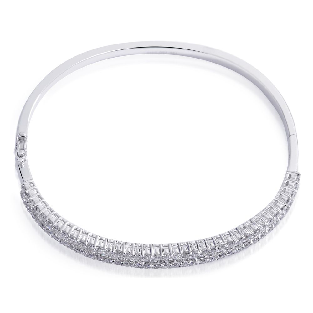 Round and Baguette Diamond Bangle in 18K White Gold (3.48ct)