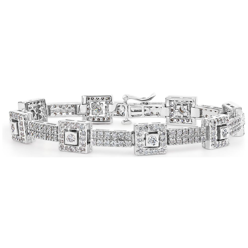 Square and Bar Diamond Bracelet in 14K White Gold (5.27ct)