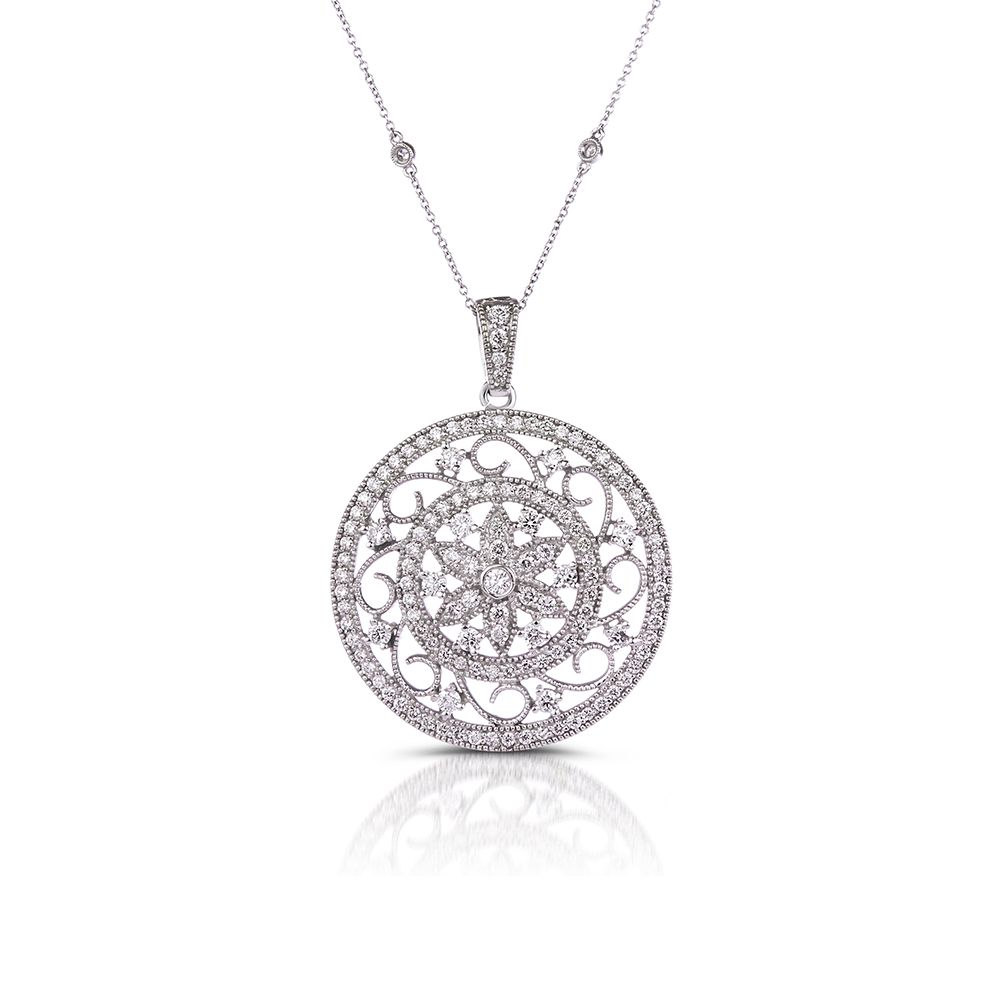 Vintage Diamond Circle Pendant in 14K White Gold (3.45ct)