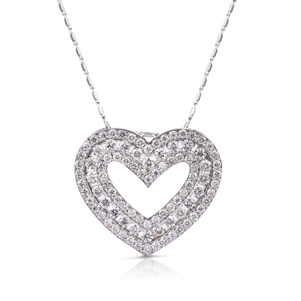 Open Heart Diamond Pendant in 14K White Gold (5.35ct)