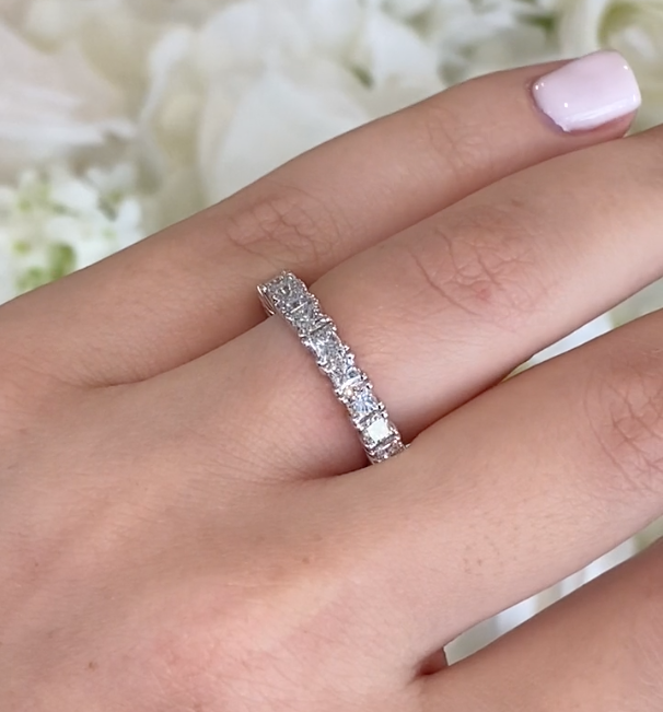 Princess Cut Diamond Eternity Wedding Band in 14K White Gold (2.6ct)