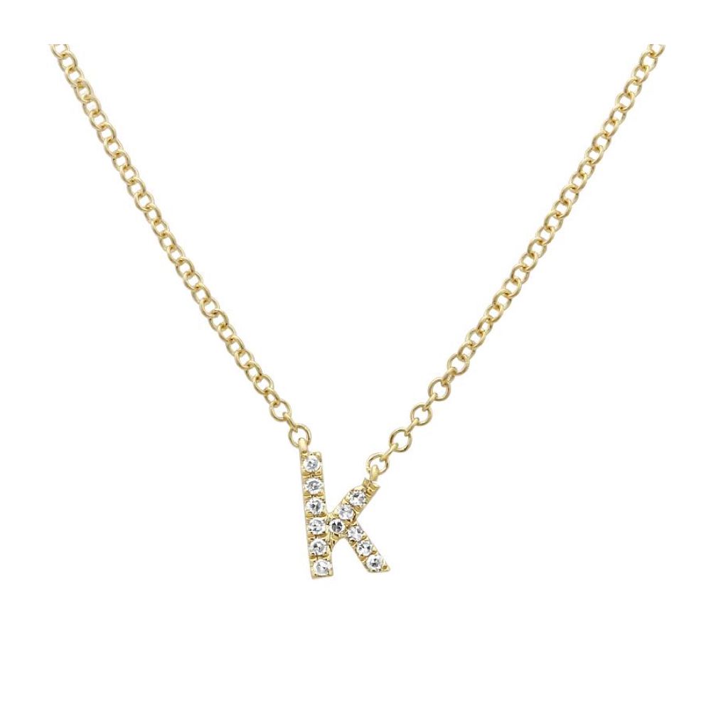 "K" Lowercase Mini Diamond Initial Pendant in 14k Yellow Gold 