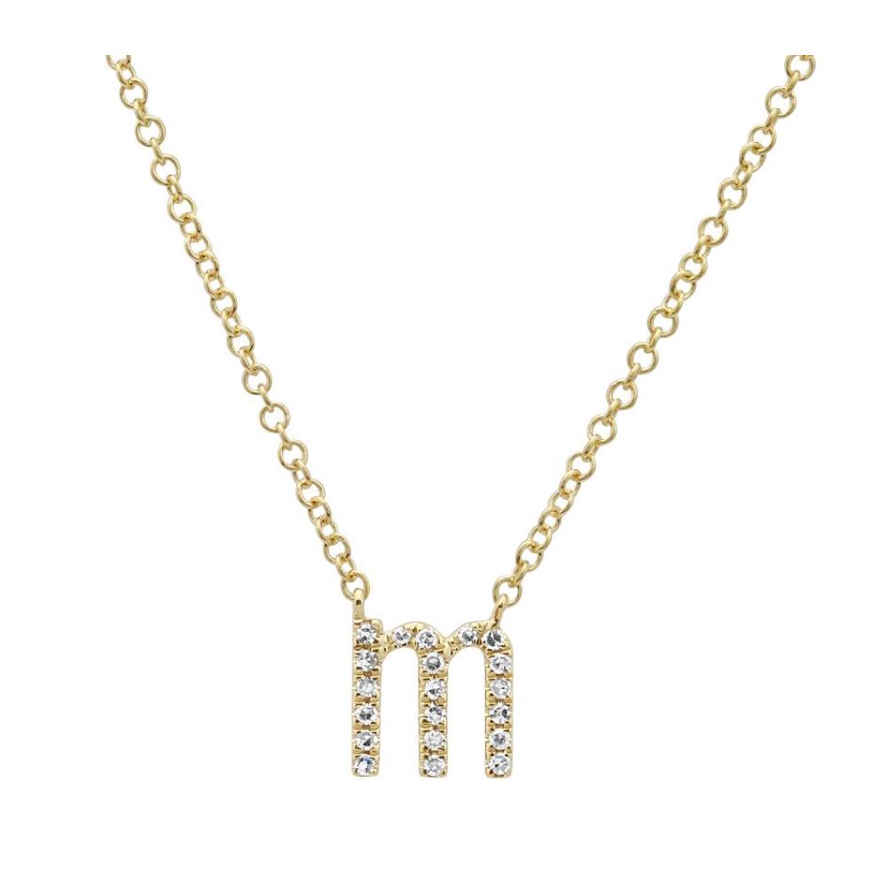 "M" Lowercase Mini Diamond Initial Pendant in 14k Yellow Gold 