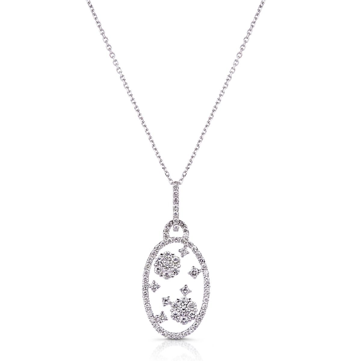 Oval-Shaped Diamond Cluster Pendant in 18K White Gold (0.88ct)