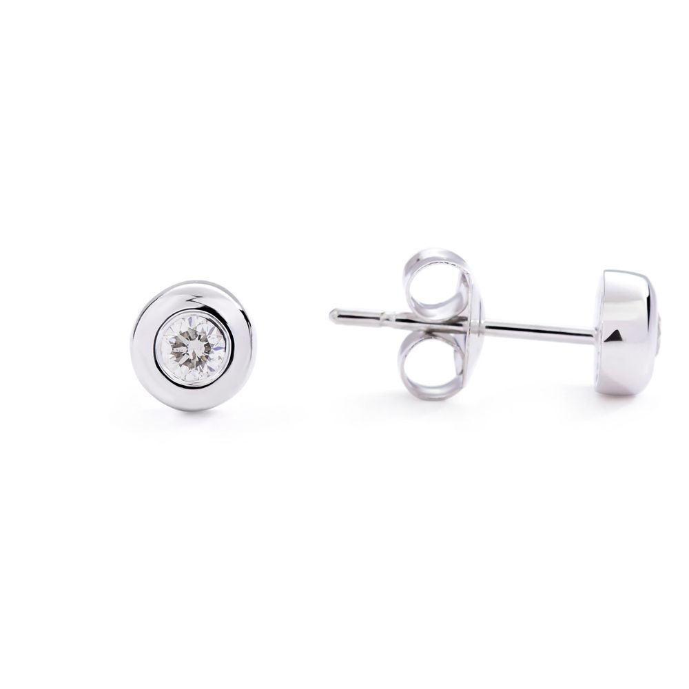 Bezel Set Diamond Studs in 14K White Gold (0.15ct)