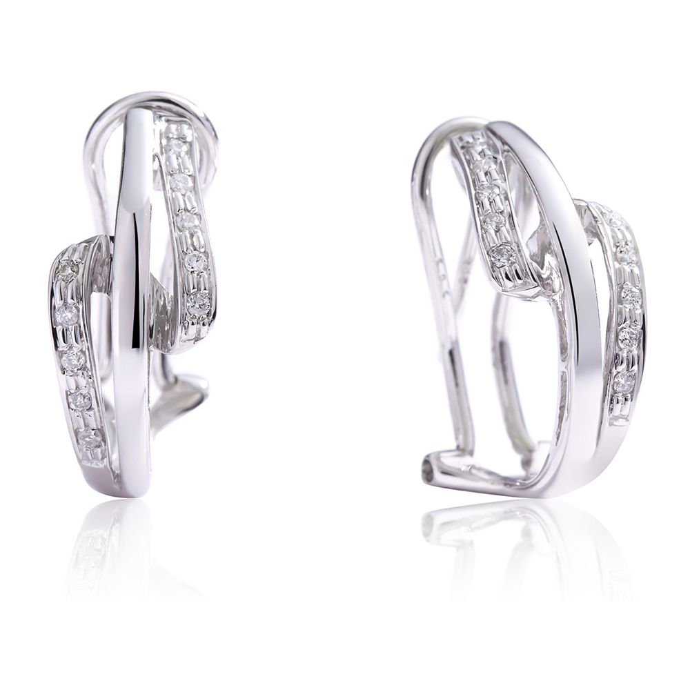Curved Channel-Set Diamond Hoop Earrings in 14K White Gold (0.16ct)