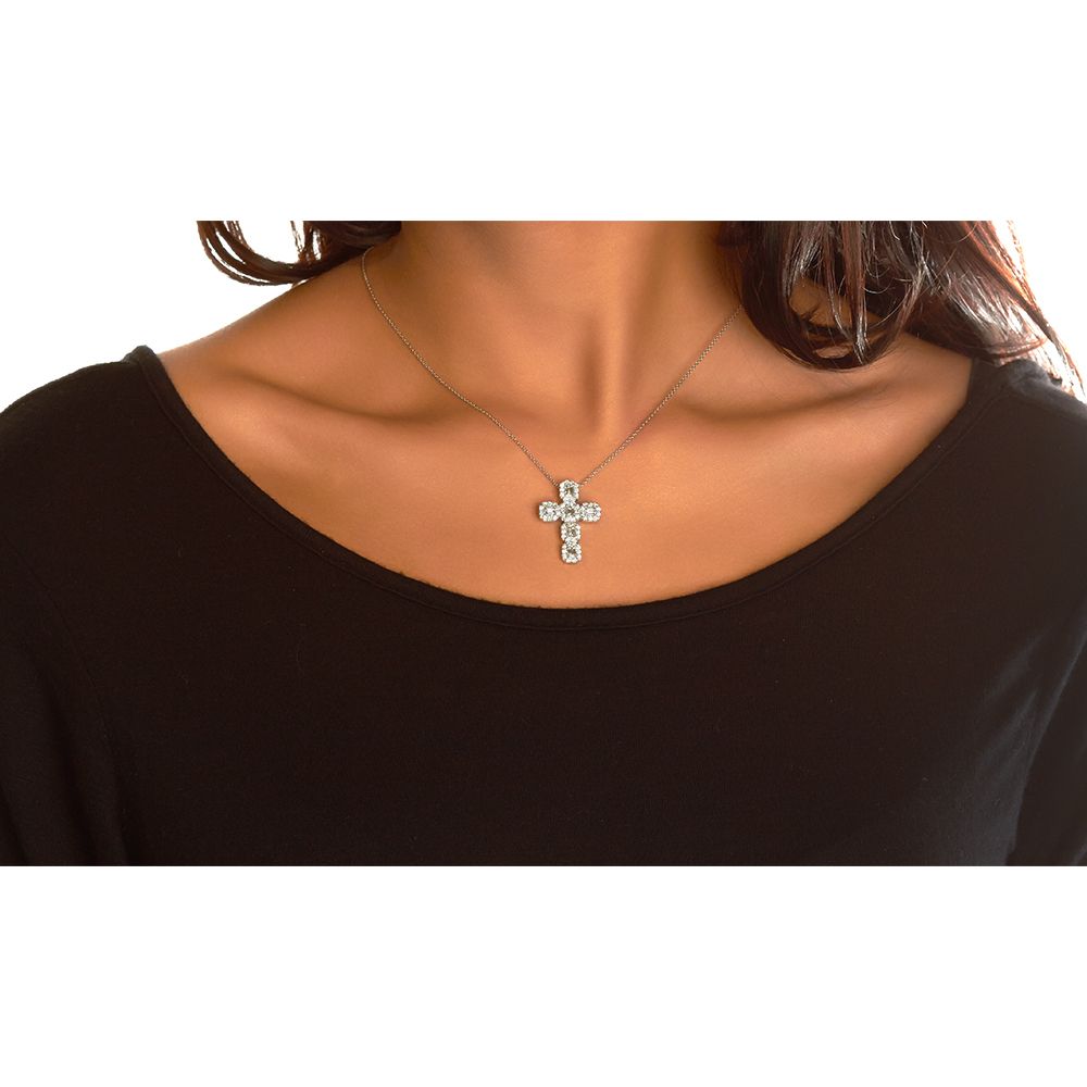 Baguette Halo Diamond Cross Pendant 18K White Gold (1.58ct)