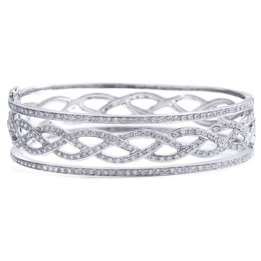 Lattice Braided Diamond Bangle in 14K White Gold (3.02ct)