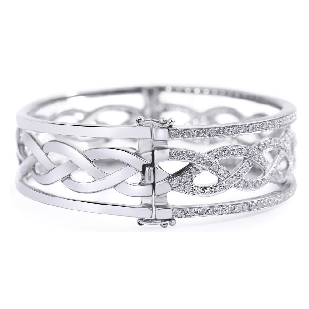 Lattice Braided Diamond Bangle in 14K White Gold (3.02ct)