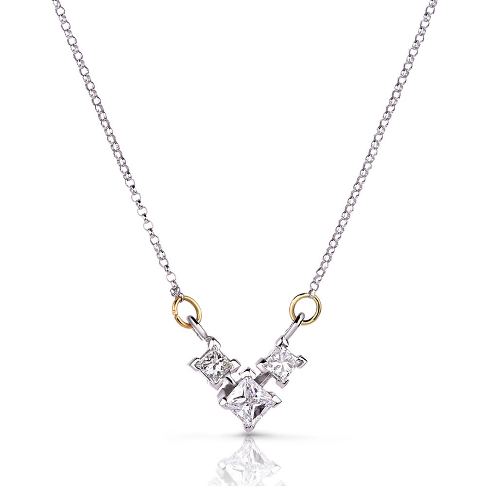 Princess-Cut Diamond V Necklace in 14K White and Yellow Gold (0.75ct)