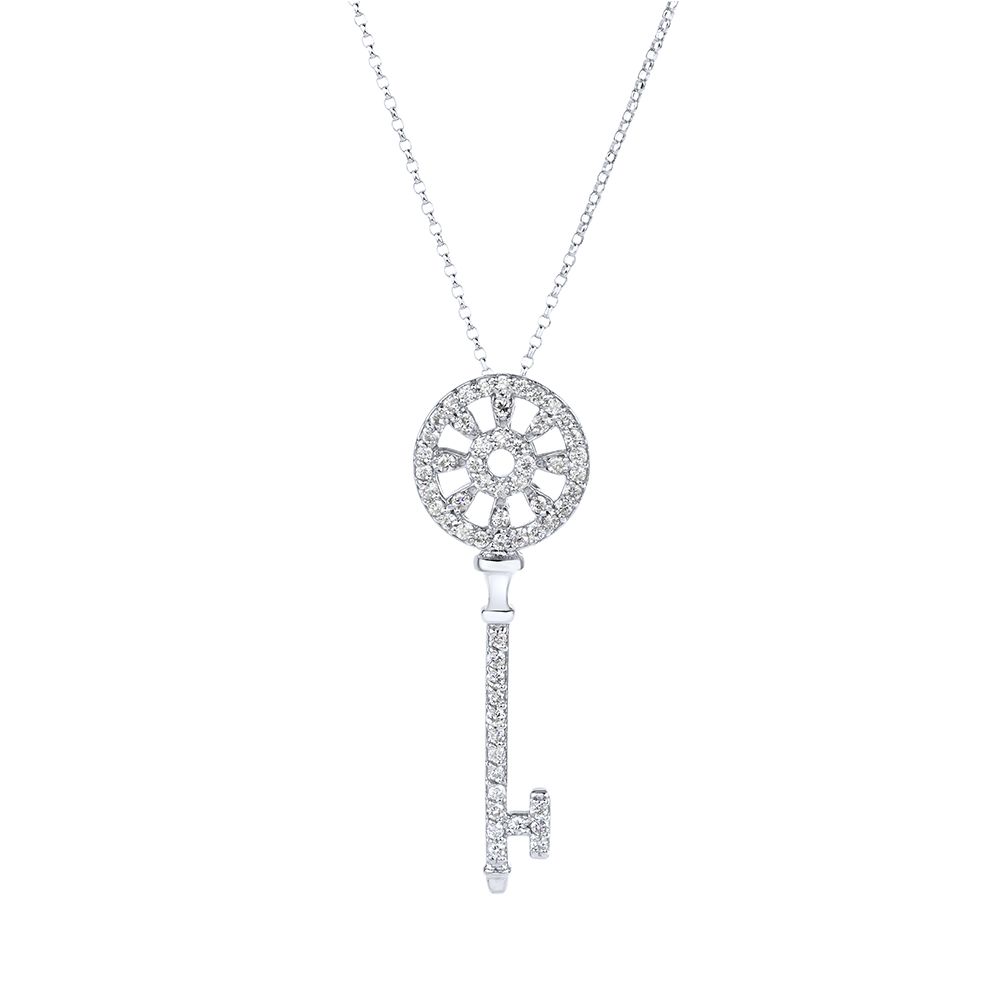 Petite Circle Diamond Key Pendant in 14K White Gold (0.58ct)