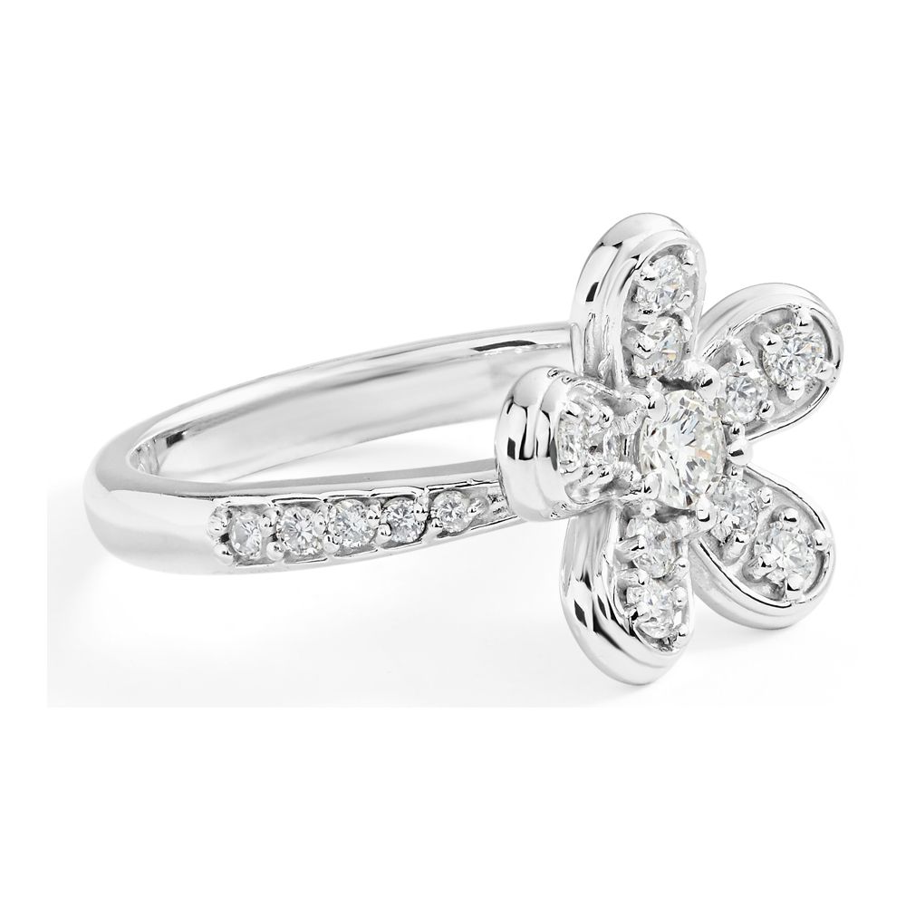 Petite Daisy Diamond Flower Ring in 14K White Gold (0.75ct)