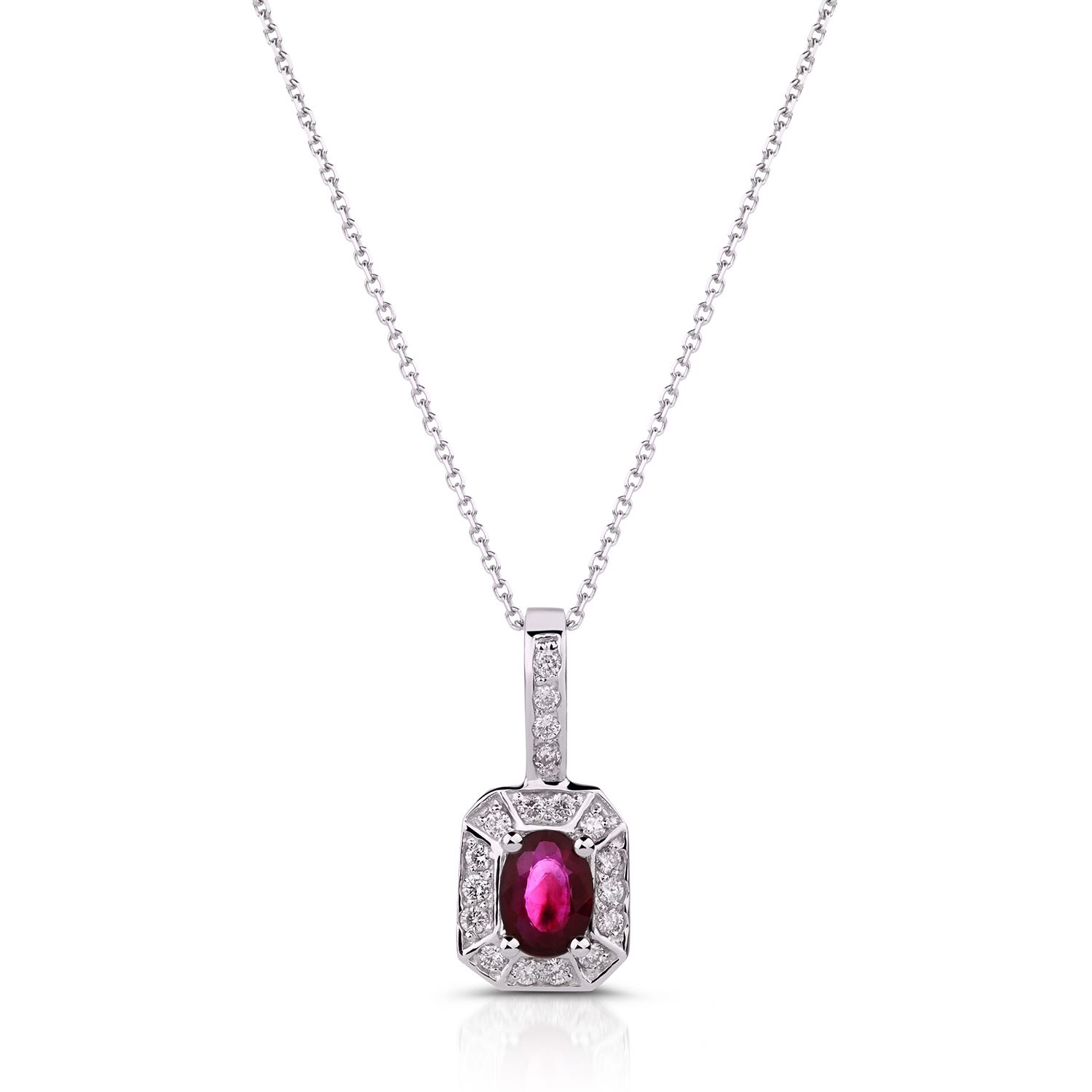 Oval Ruby and Diamond Pendant in 14K White Gold (7x5mm)