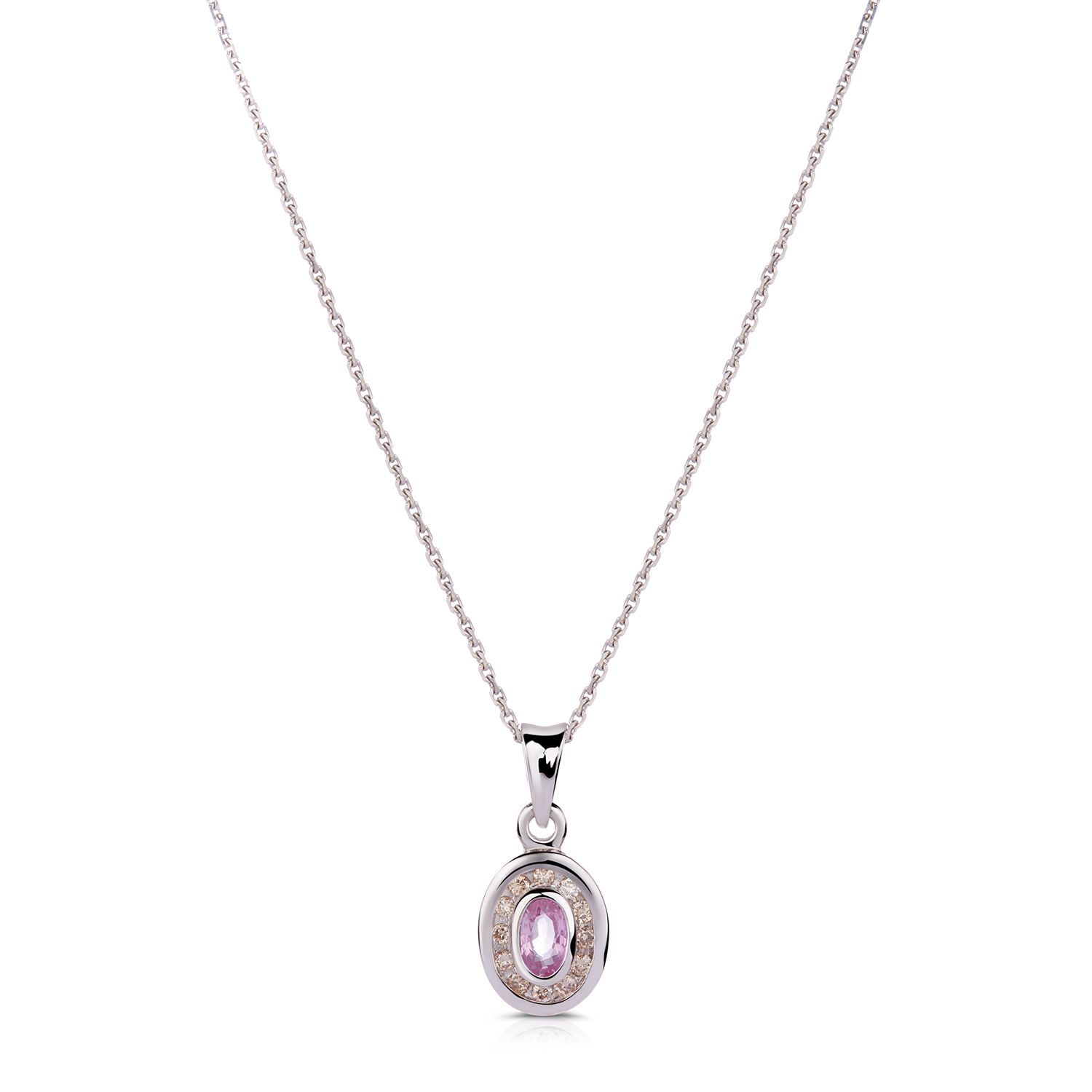 Pink Sapphire and Diamond Pendant in 14K White Gold