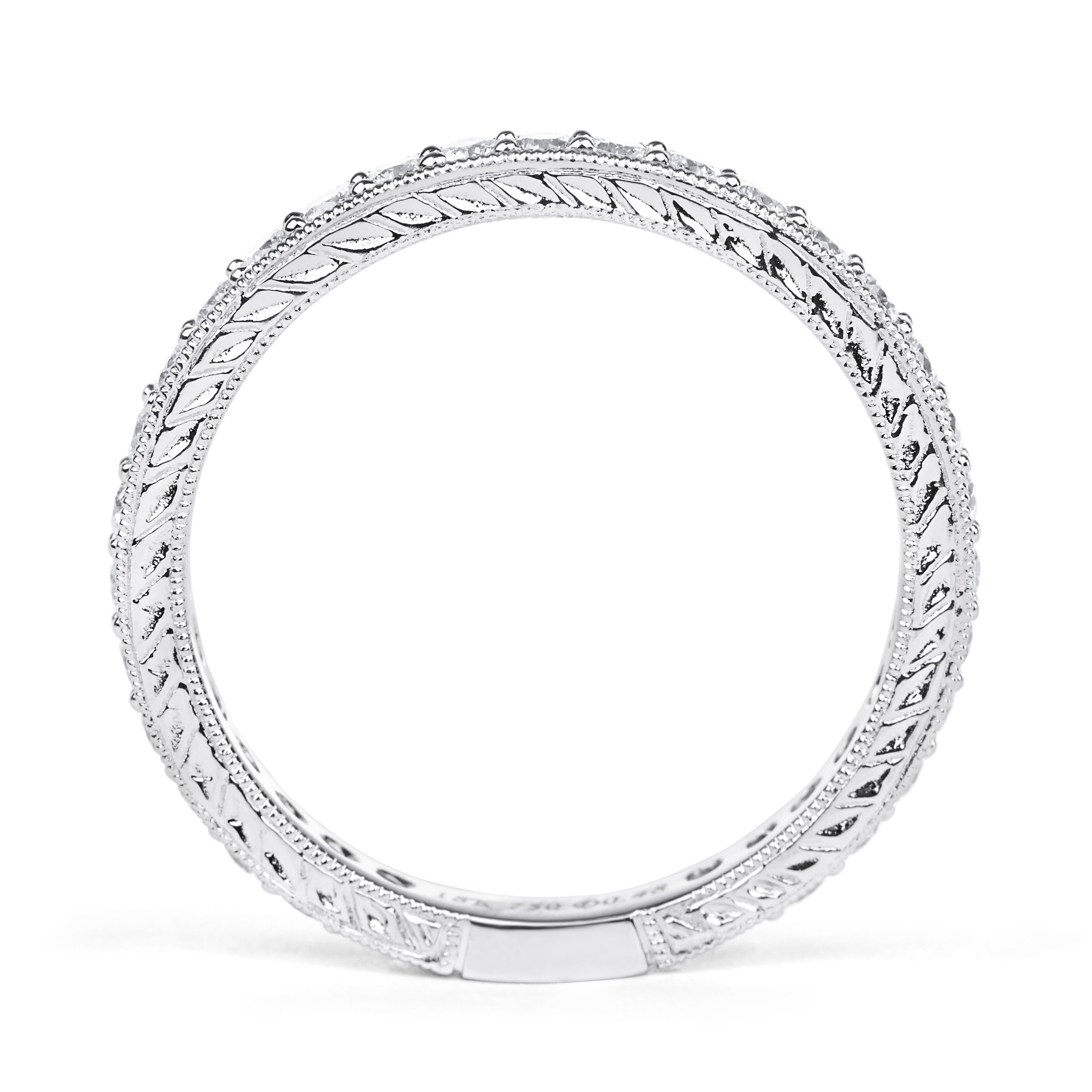 Hand-engraved Diamond Eternity Wedding Ring  in 18K White Gold (0.48ct)