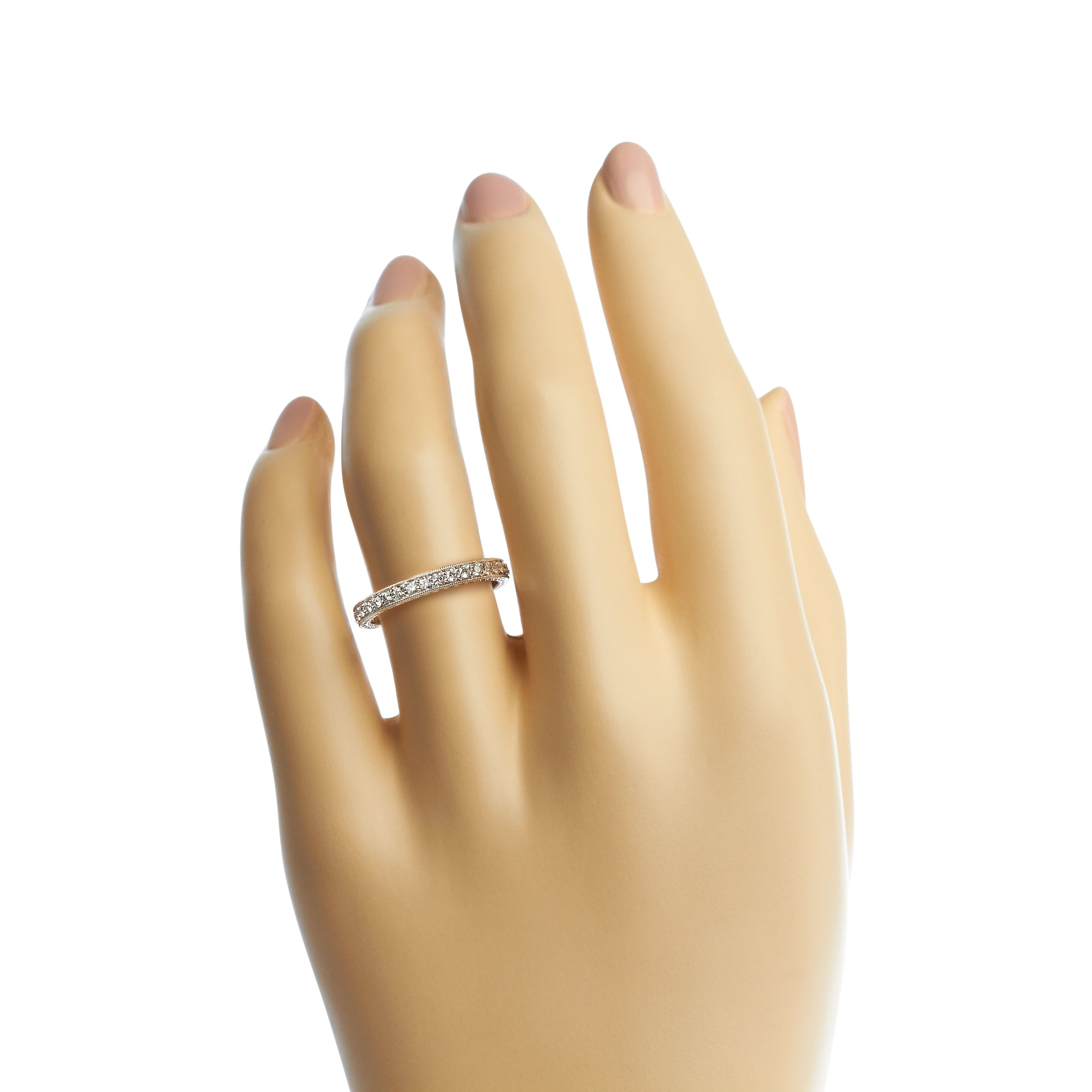 Hand-engraved Diamond Eternity Wedding Ring  in 18K White Gold (0.48ct)