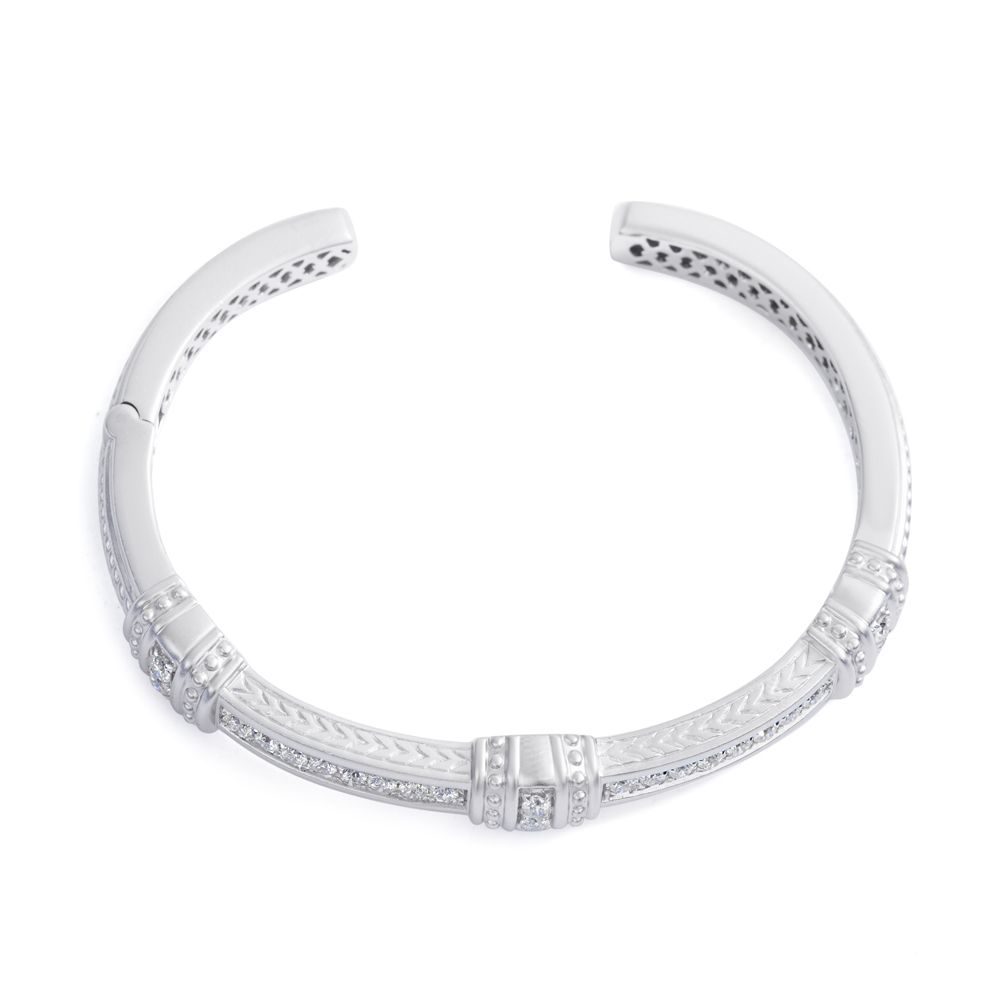 Matte-Finished Diamond Cuff Bangle in 14K White Gold (1.54ct)