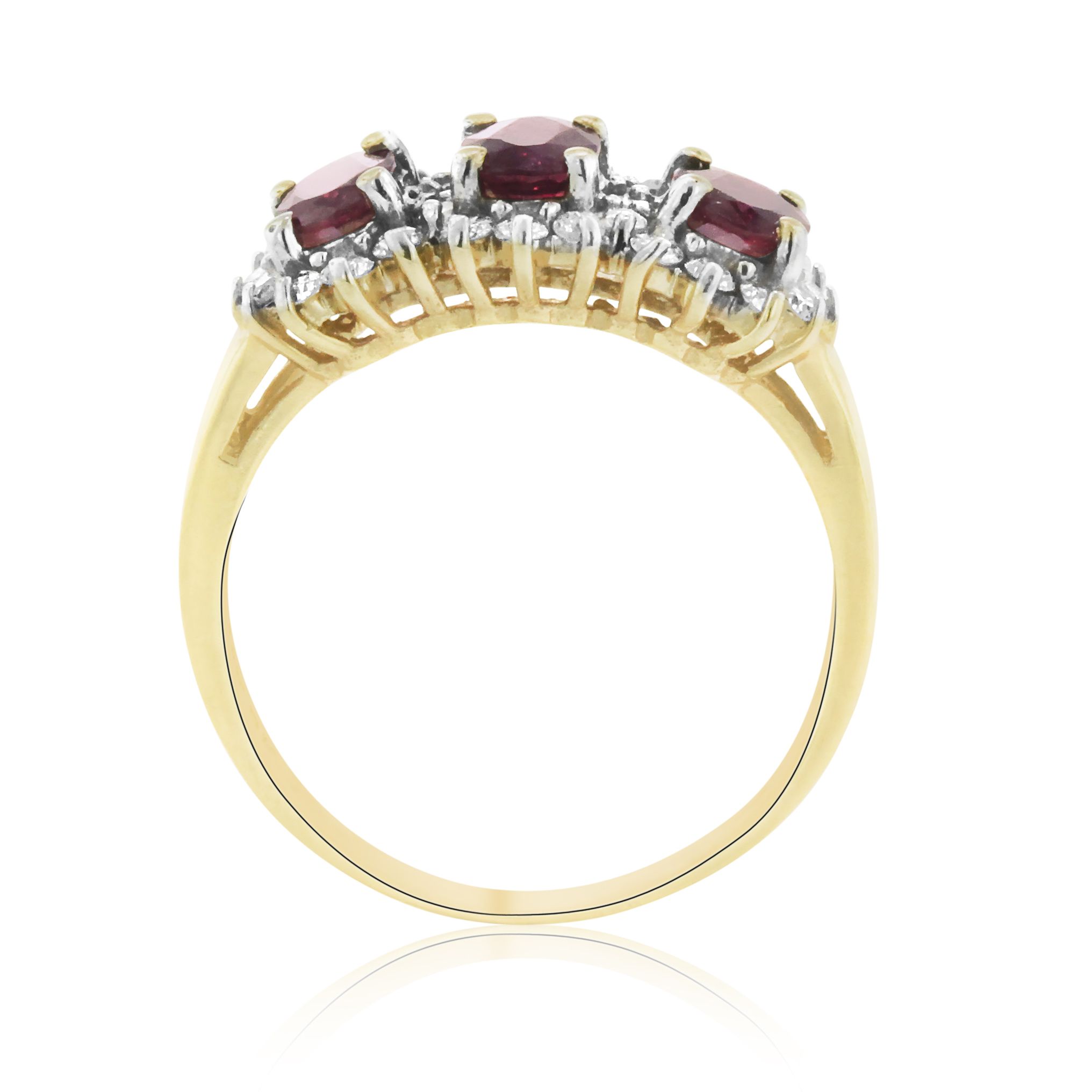 Three-Stone Pink Tourmaline Diamond Halo Ring in 14K Yellow Gold