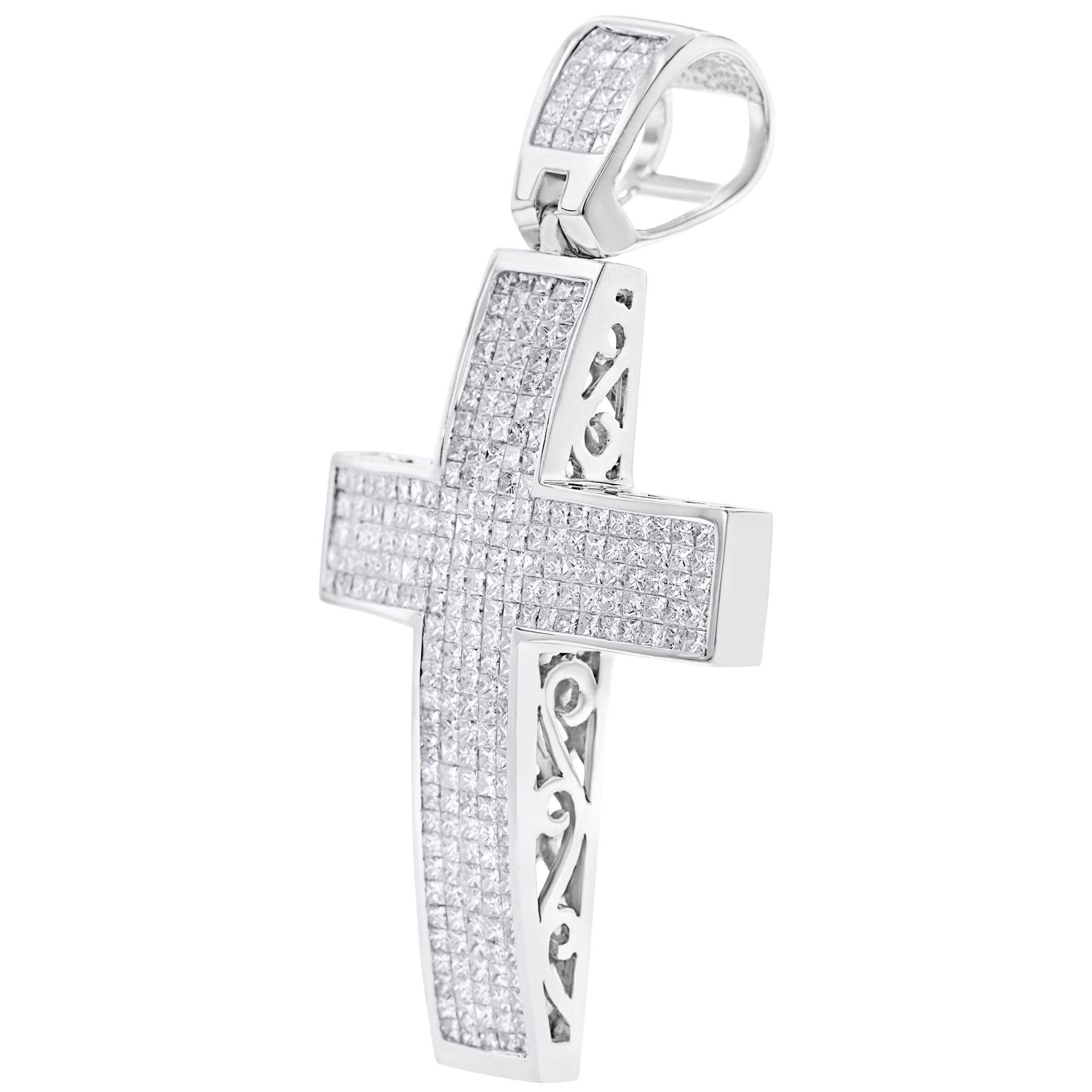 Men's Princess-Cut Diamond Cross Pendant in 14K White Gold (10.16ct)