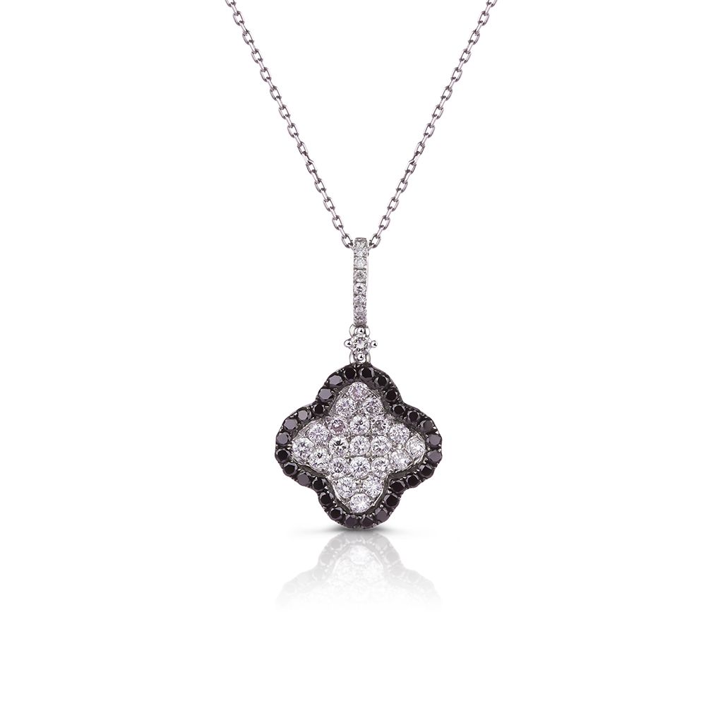 Black and White Diamond Clover Pendant in 14K White Gold (1.334ct)