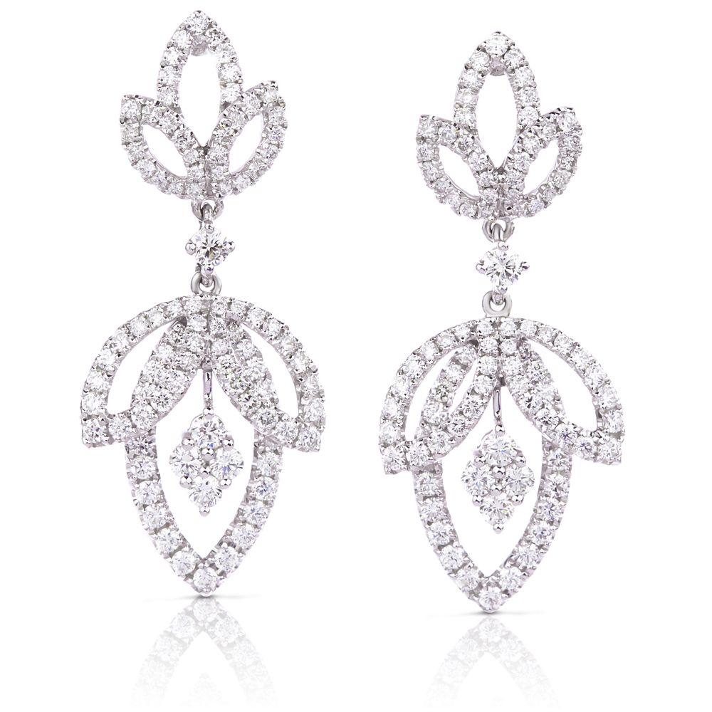 Diamond Leaf Dangle Earrings in 18K White Gold (2.30ct)