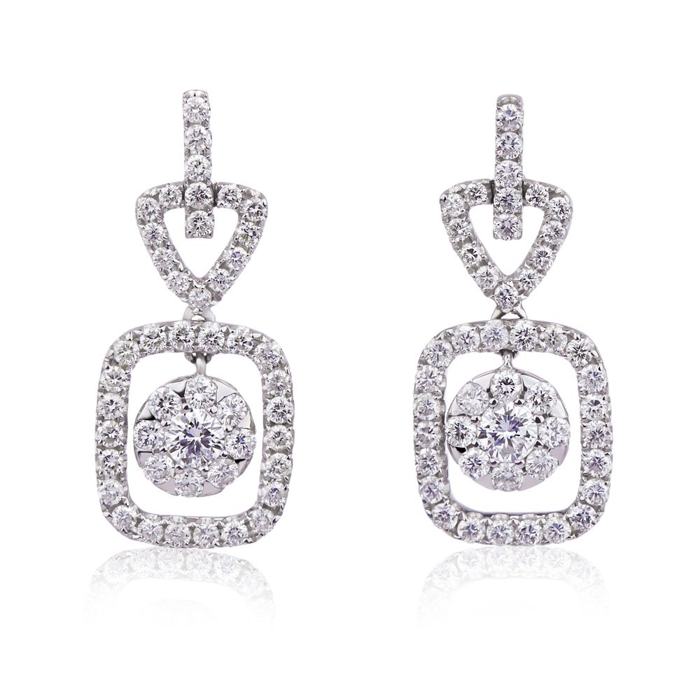 Cushion-Shaped Diamond Drop Earrings in 18K White Gold (2.07ct)