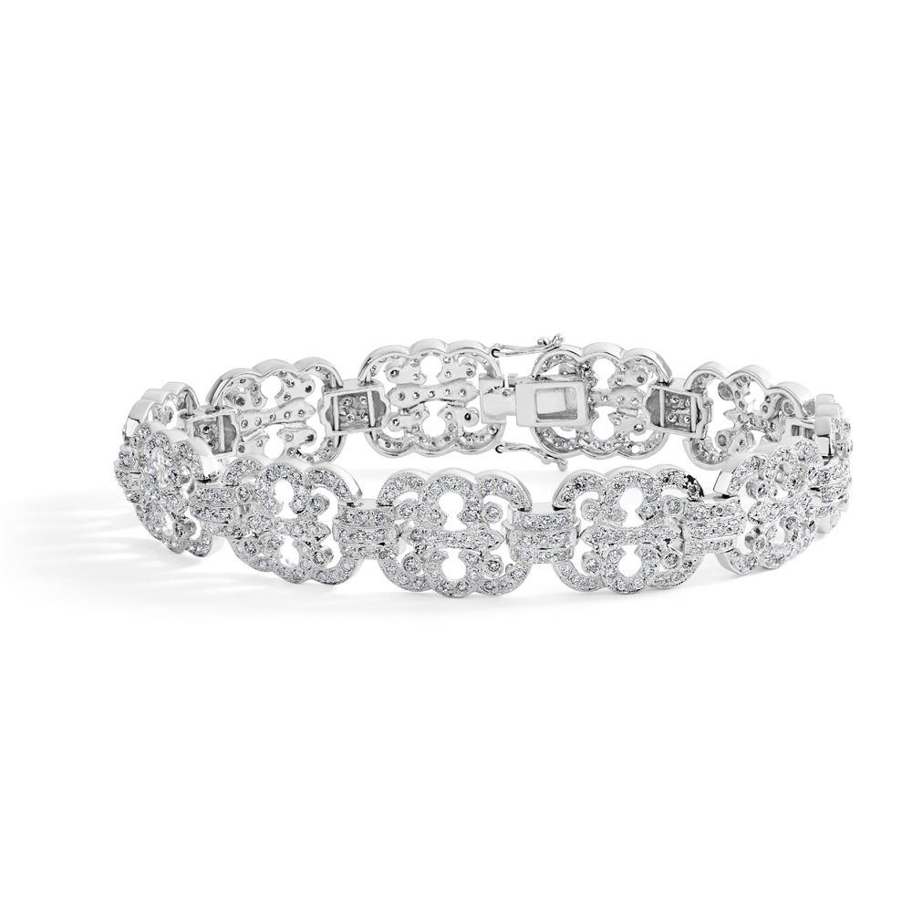Vintage-Style Diamond Cuff Bracelet in 14K White Gold (6.50ct)