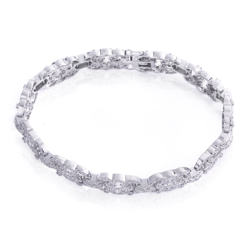 Vintage-Style Diamond Cuff Bracelet in 14K White Gold (6.50ct)