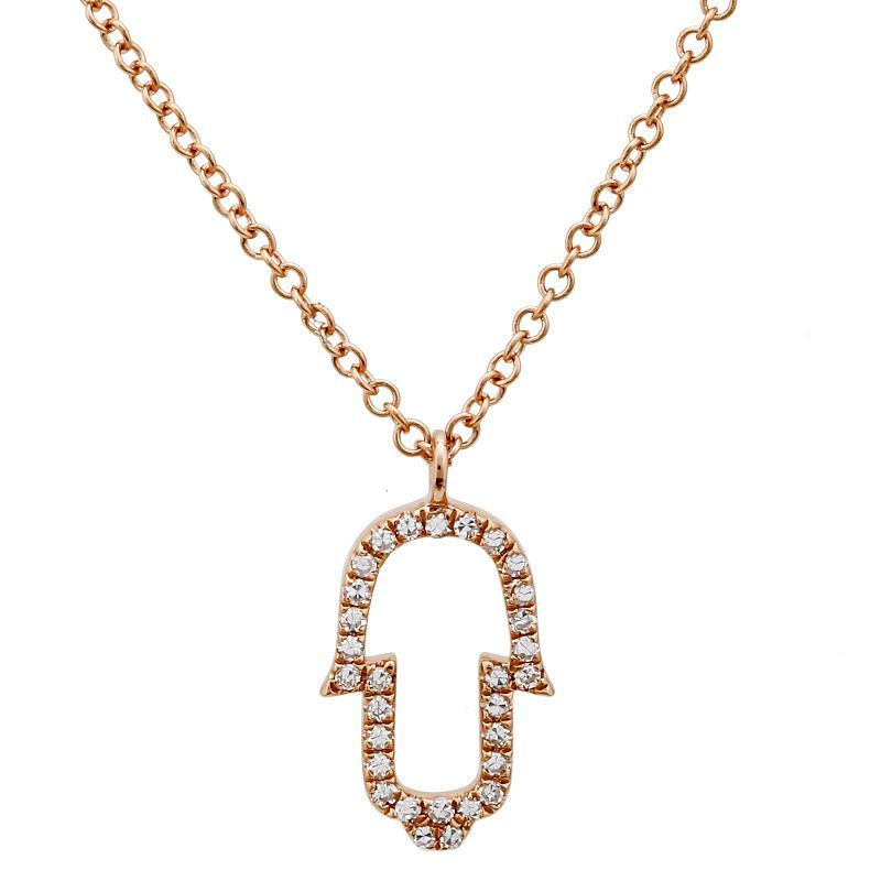 Small Open Diamond Hamsa Pendant in 14K Rose Gold (0.07ct)
