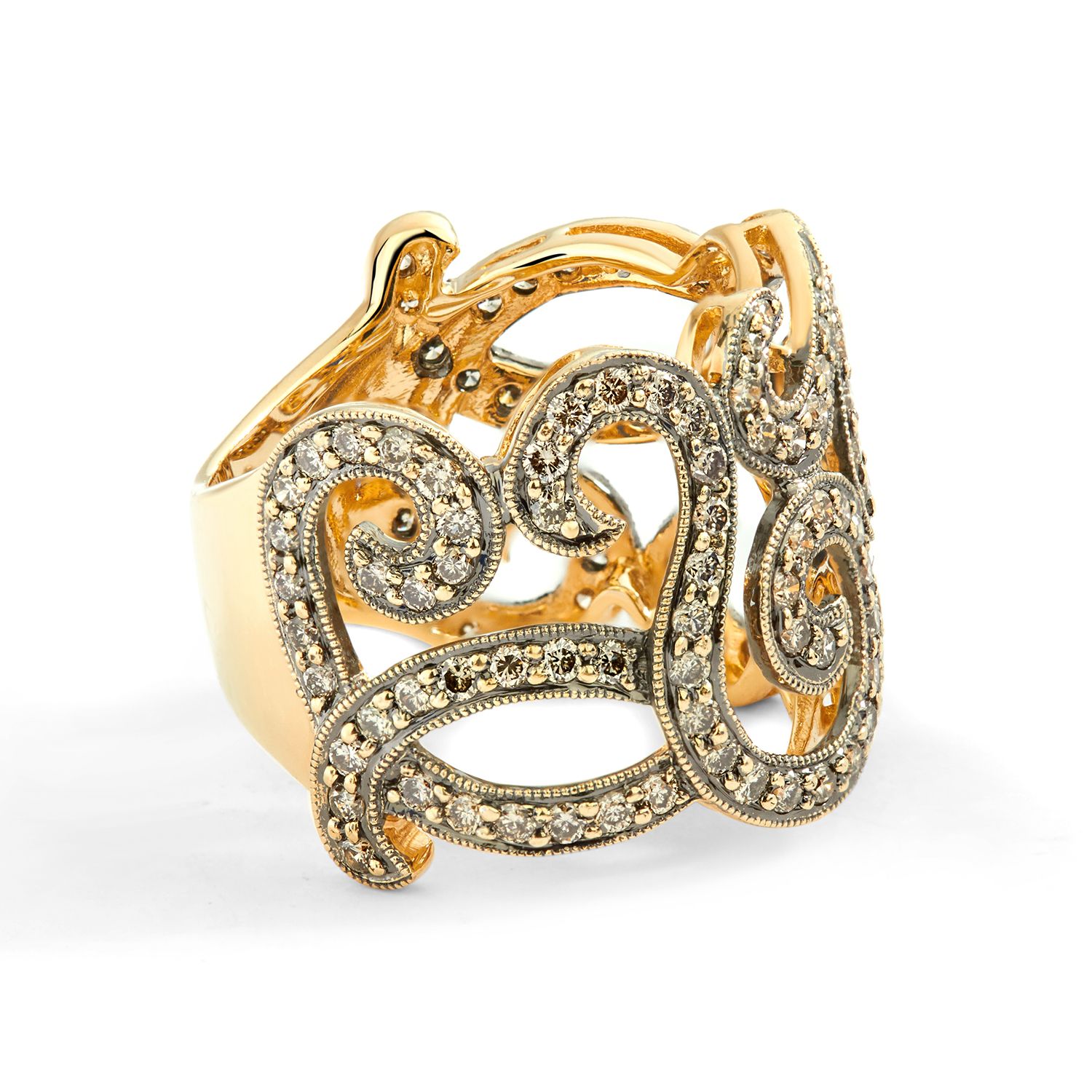 Champagne-Diamond Floral Ring in 14k Yellow Gold (1.51ct)