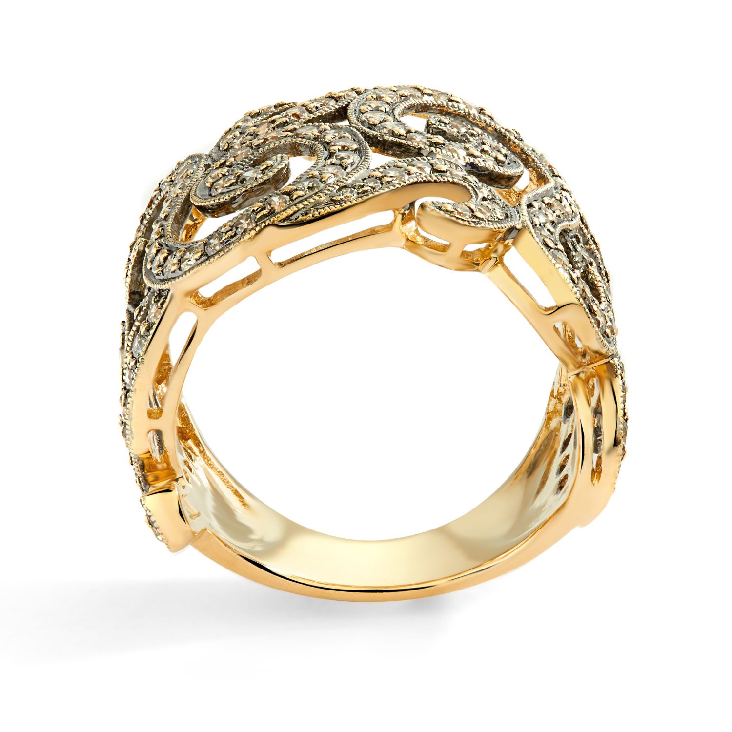 Champagne-Diamond Floral Ring in 14k Yellow Gold (1.51ct)