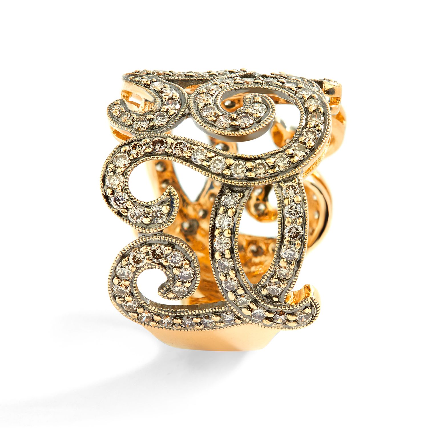 Champagne-Diamond Floral Ring in 14k Yellow Gold (1.51ct)