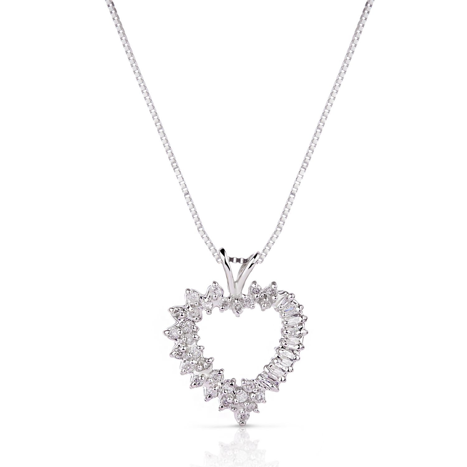 Round & Baguette Diamond Heart in 10K White Gold (0.75ct)