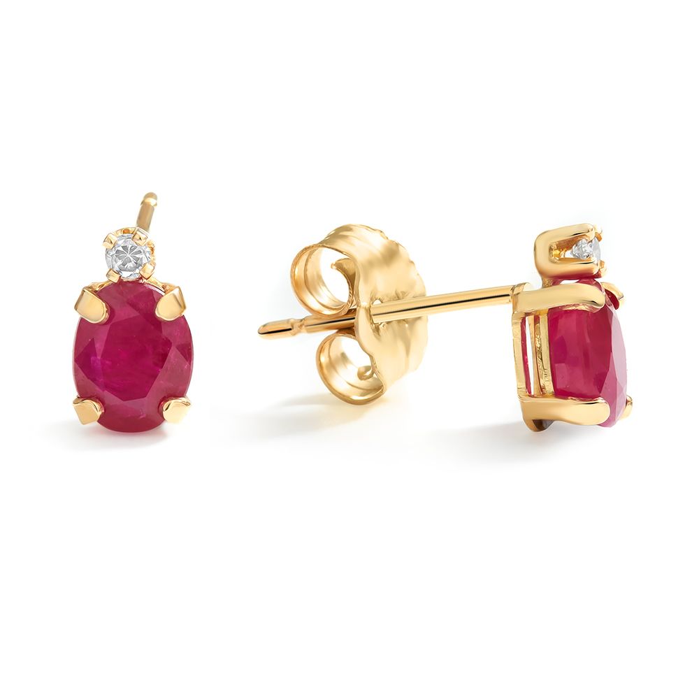 Petite Oval Ruby Studs in 14K Yellow Gold (3mm)