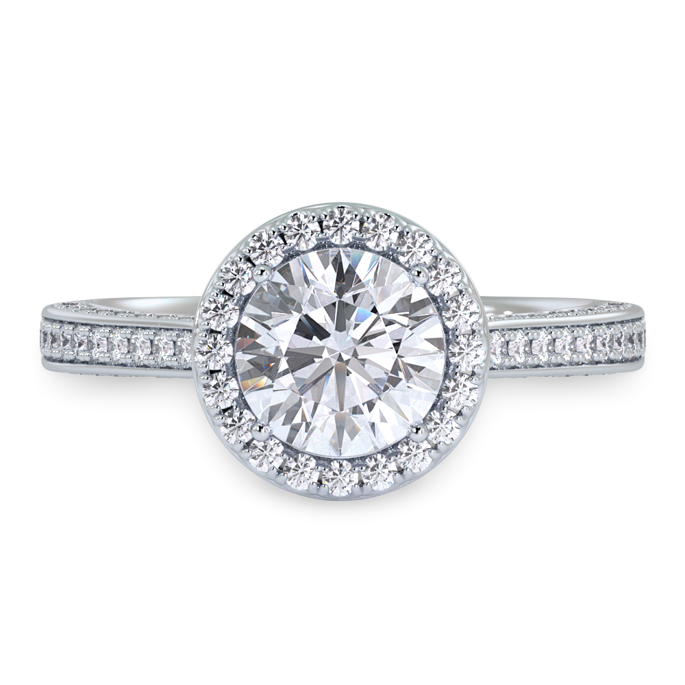 3 Sided Halo Diamond Engagement Ring